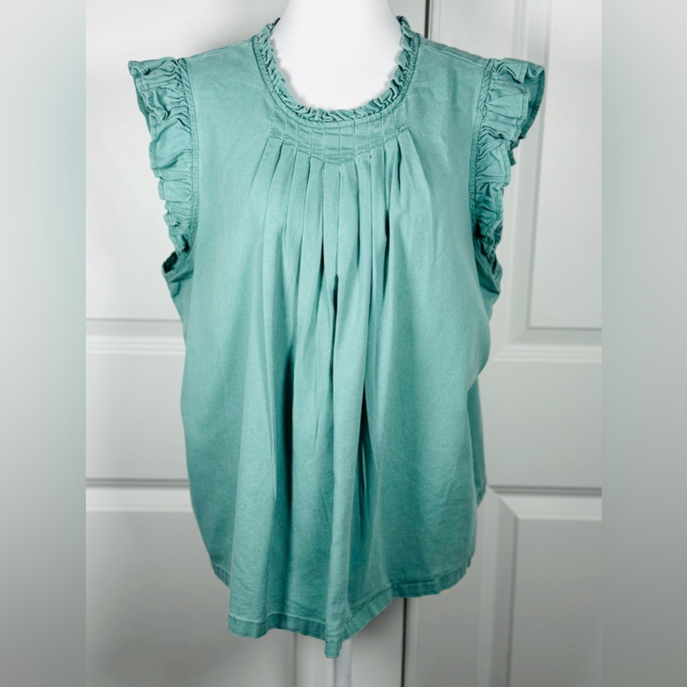 Universal Thread Boho Ruffle Blouse Green Xxl Flo… - image 1